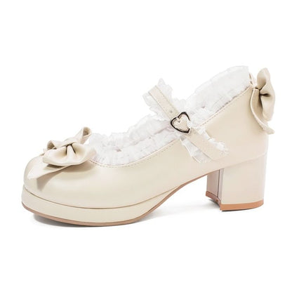 Platform Bow Ruffle Mary Jane Pumps