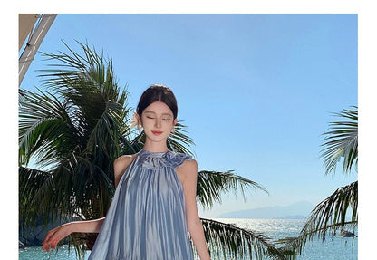Robe longue à fleurs à volants et à licou
