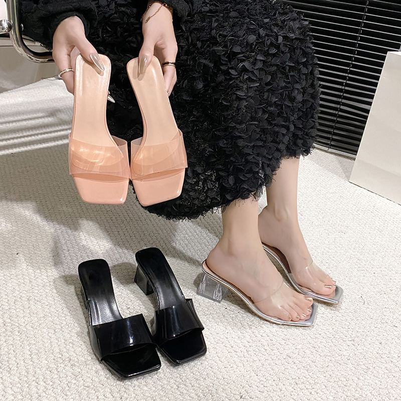 PVC Strap Chunky Heel Slide Sandals