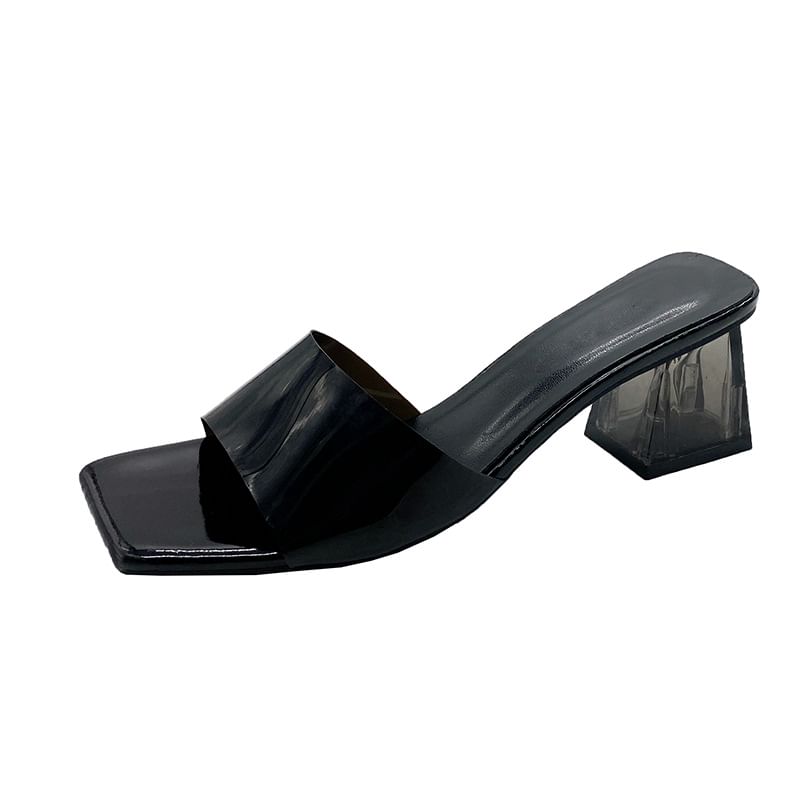 PVC Strap Chunky Heel Slide Sandals