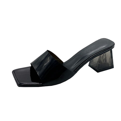 PVC Strap Chunky Heel Slide Sandals