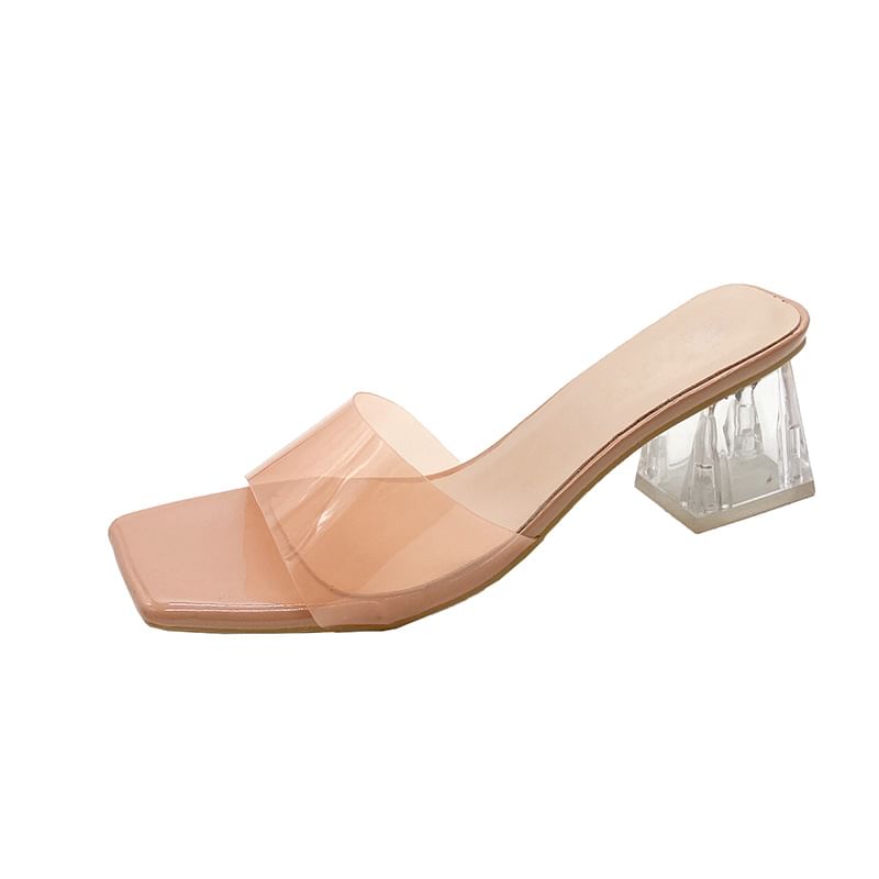 PVC Strap Chunky Heel Slide Sandals