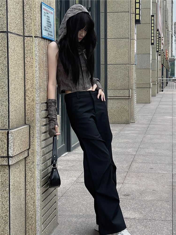 Mid Rise Plain Loose Fit Dress Pants