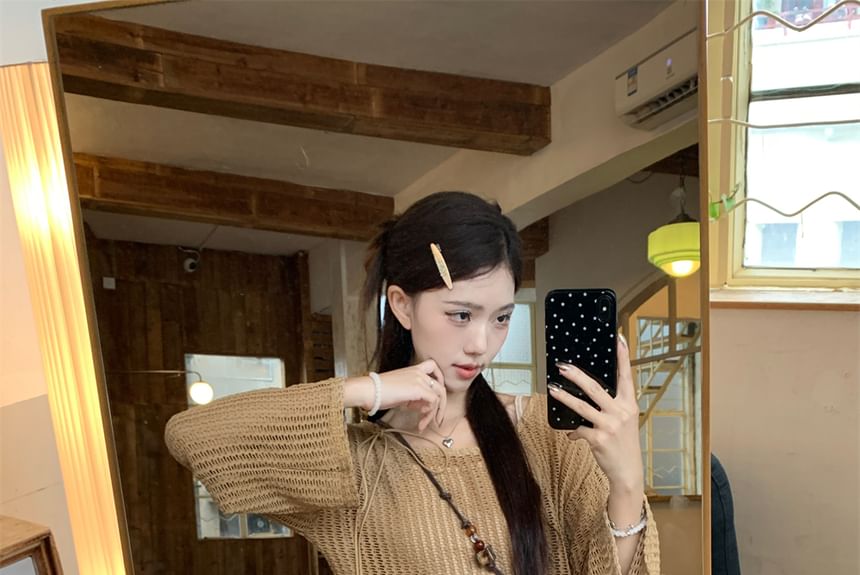 Plain Tassel Detail Cropped Sweater / Cami Top / Mid Rise Distressed Asymmetrical Mini A-Line Skirt / Beaded Waist Chain