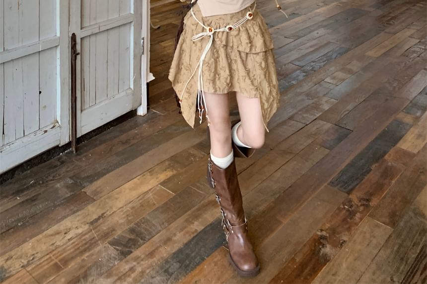 Plain Tassel Detail Cropped Sweater / Cami Top / Mid Rise Distressed Asymmetrical Mini A-Line Skirt / Beaded Waist Chain