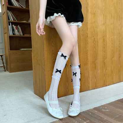 Chaussettes transparentes à nœud rayé