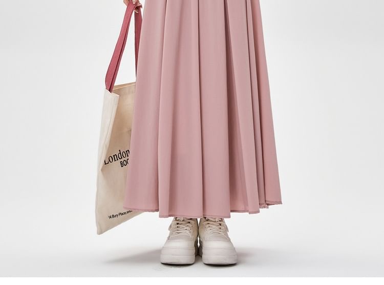 High Rise Plain Midi A-Line Skirt