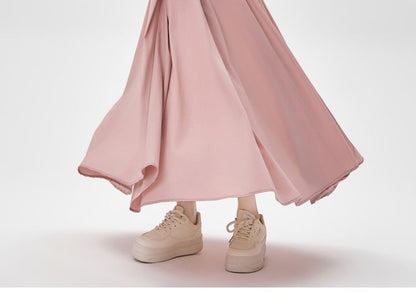 High Rise Plain Midi A-Line Skirt