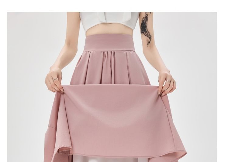 High Rise Plain Midi A-Line Skirt