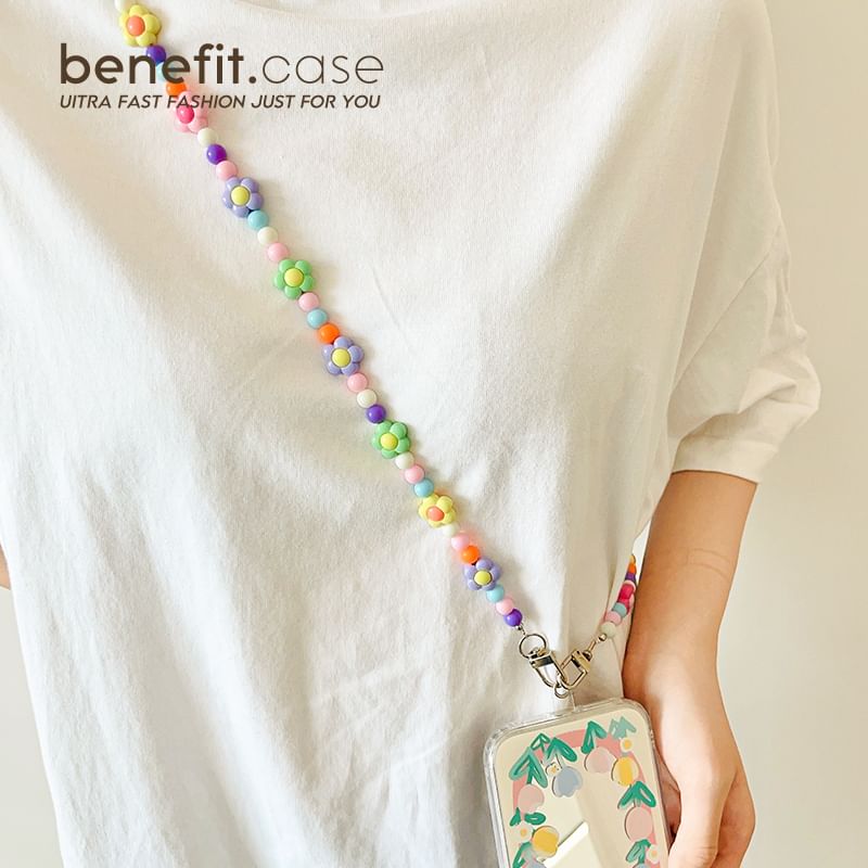 Bead Lanyard Phone Crystal Faux Floral