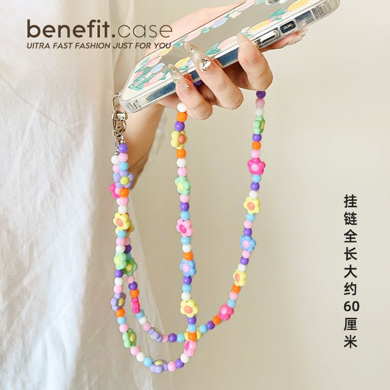 Bead Lanyard Phone Crystal Faux Floral