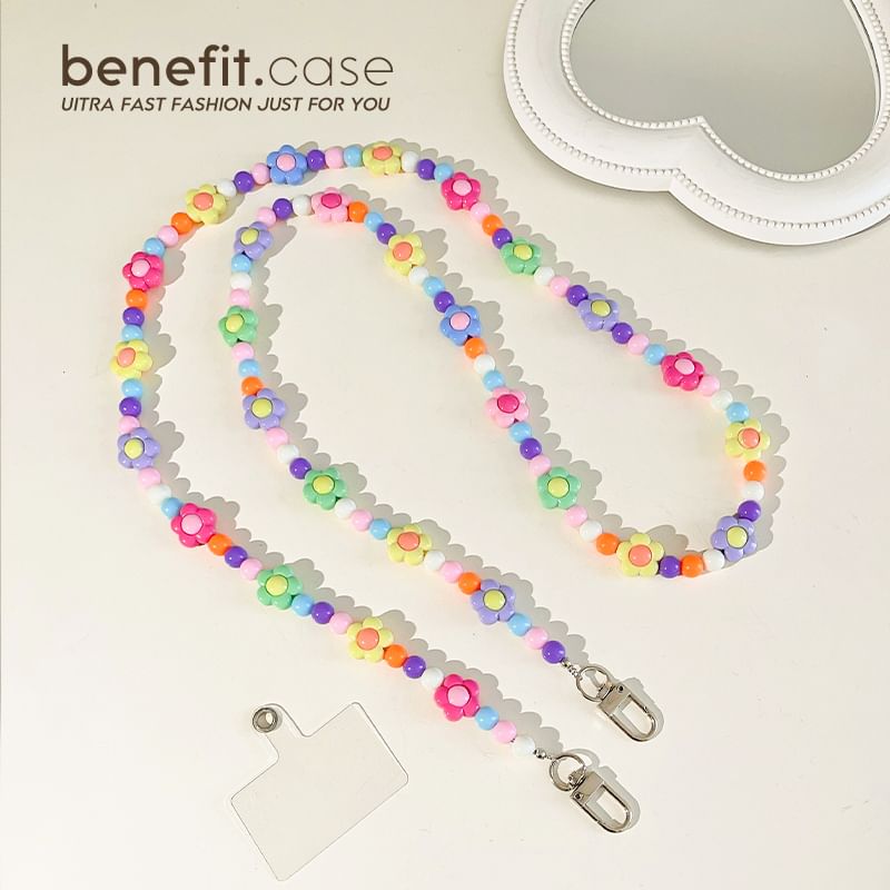 Bead Lanyard Phone Crystal Faux Floral
