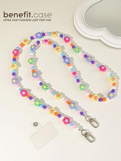 Bead Lanyard Phone Crystal Faux Floral
