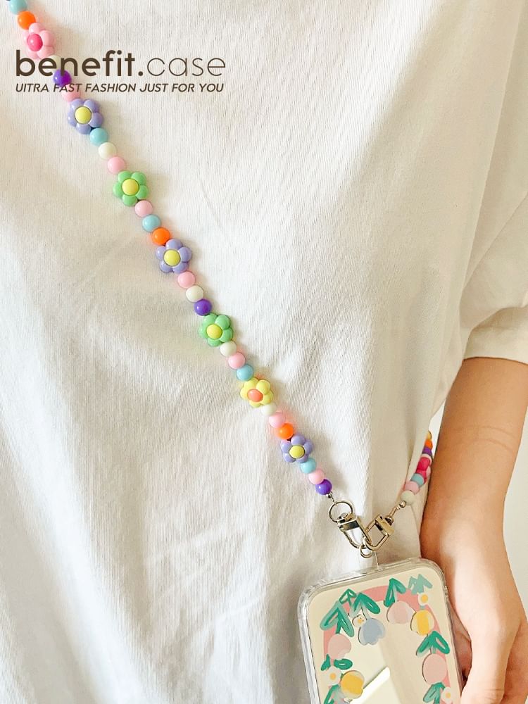 Bead Lanyard Phone Crystal Faux Floral