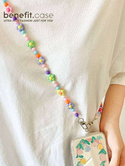 Bead Lanyard Phone Crystal Faux Floral