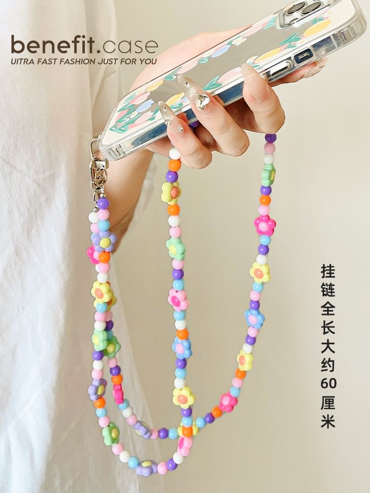Bead Lanyard Phone Crystal Faux Floral
