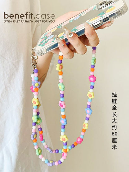 Bead Lanyard Phone Crystal Faux Floral