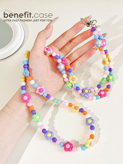 Bead Lanyard Phone Crystal Faux Floral