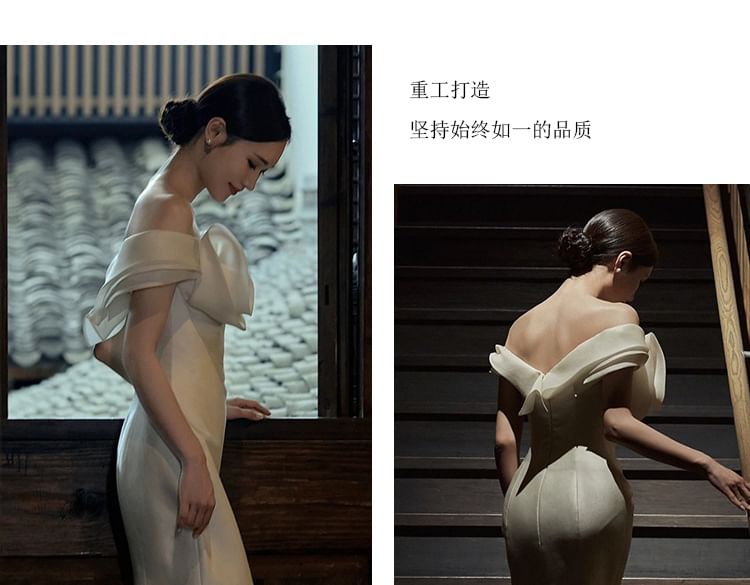 Gown Trained Wedding Shoulder Trumpet Off