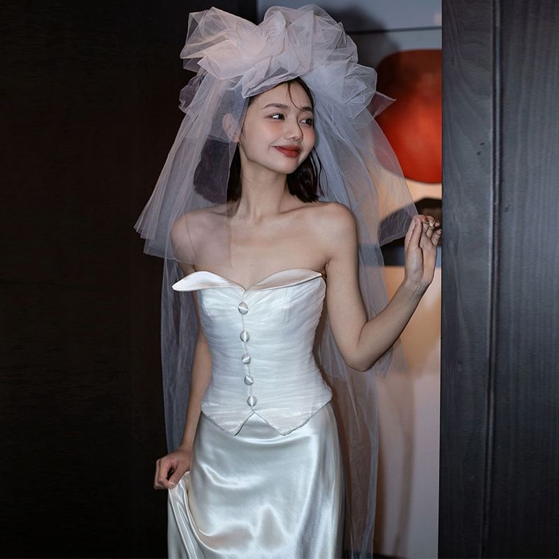 Glossy Strapless A-Line Wedding Gown