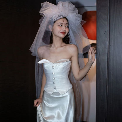 Glossy Strapless A-Line Wedding Gown