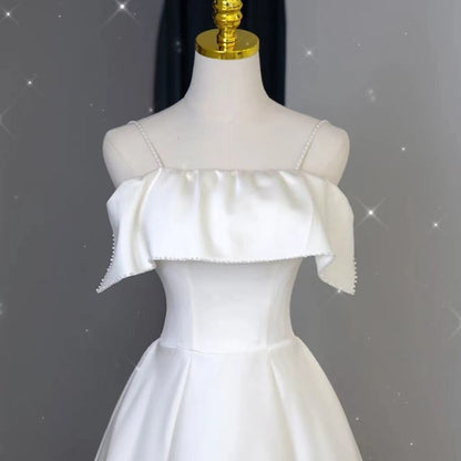 Strap Wedding Ruffle A-Line Spaghetti Plain Gown