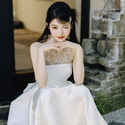 A-Line Lace Gown Sleeveless Wedding