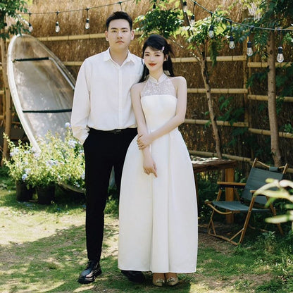 A-Line Lace Gown Sleeveless Wedding