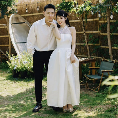 A-Line Lace Gown Sleeveless Wedding