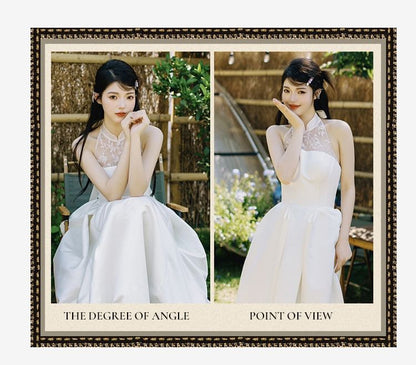 A-Line Lace Gown Sleeveless Wedding