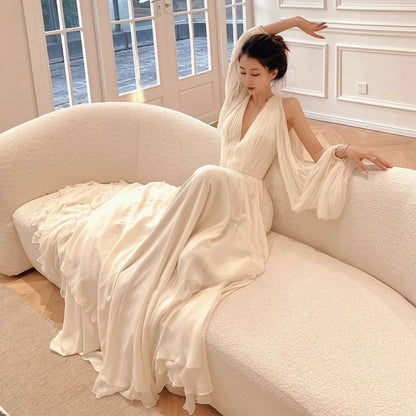 A-Line Wedding Plain V-Neck Gown