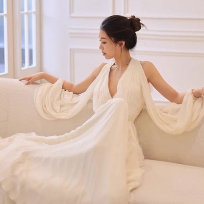 A-Line Wedding Plain V-Neck Gown