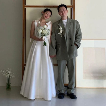 Plain Sleeveless Gown Wedding A-Line Glossy