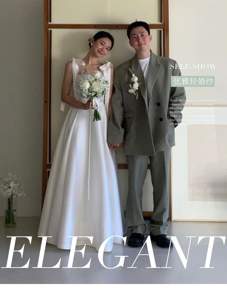 Plain Sleeveless Gown Wedding A-Line Glossy