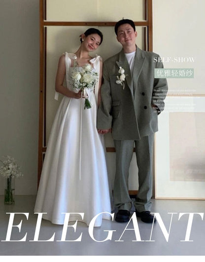 Plain Sleeveless Gown Wedding A-Line Glossy