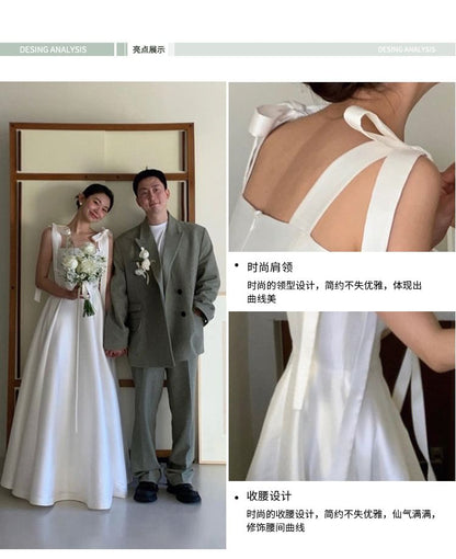 Plain Sleeveless Gown Wedding A-Line Glossy