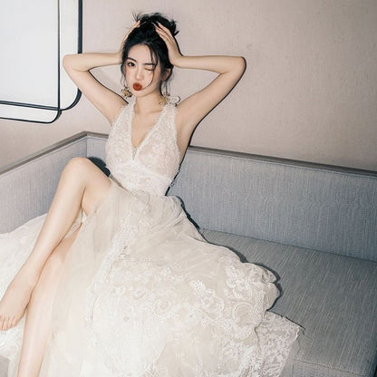 Wedding A-Line Sleeveless Lace Gown