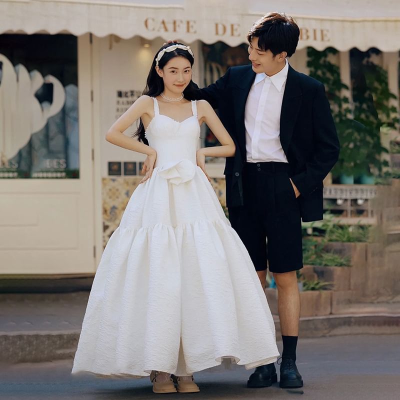 Strap Plain Spaghetti Gown Wedding A-Line