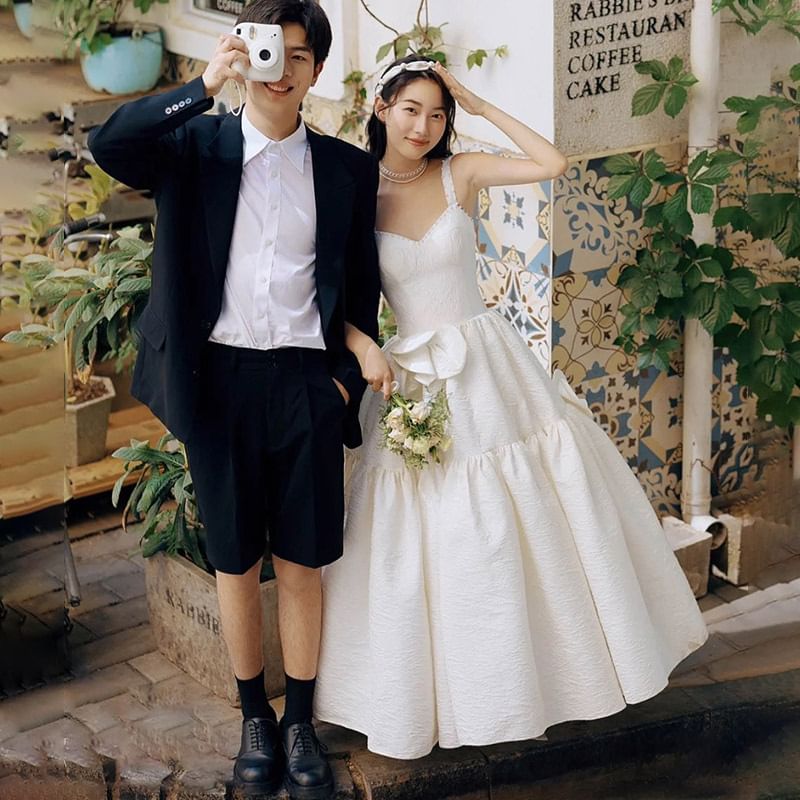 Strap Plain Spaghetti Gown Wedding A-Line