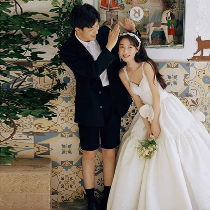 Strap Plain Spaghetti Gown Wedding A-Line