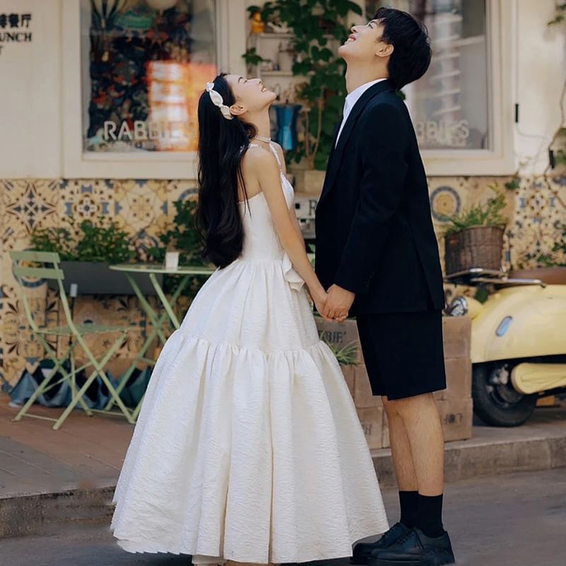 Strap Plain Spaghetti Gown Wedding A-Line