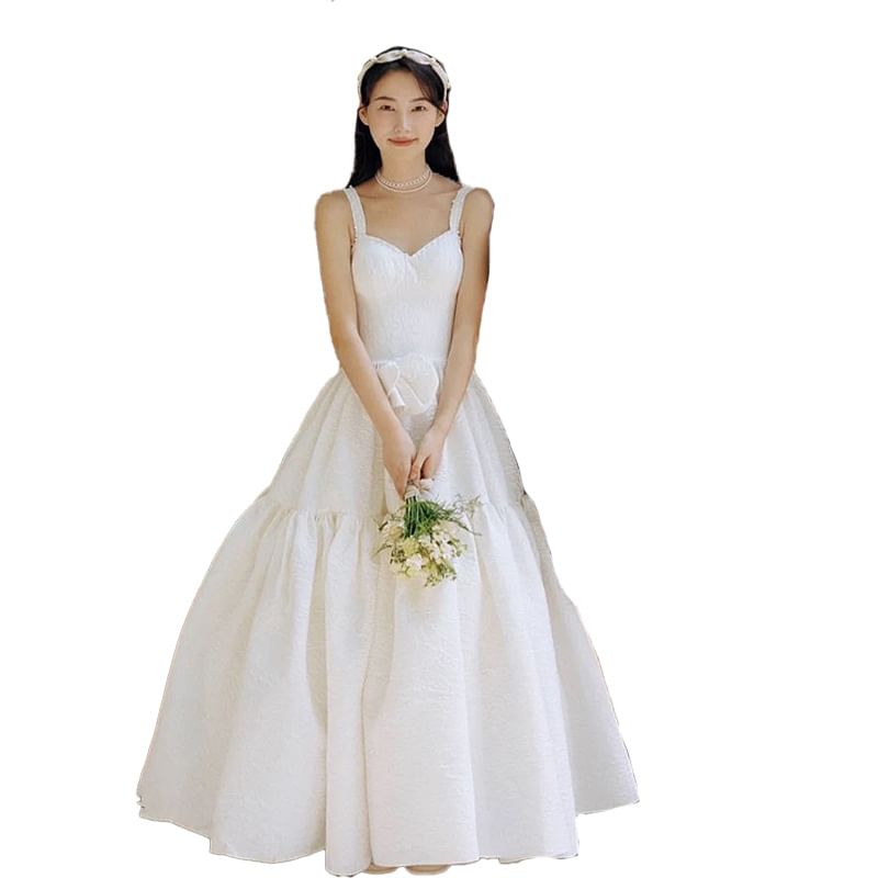 Strap Plain Spaghetti Gown Wedding A-Line