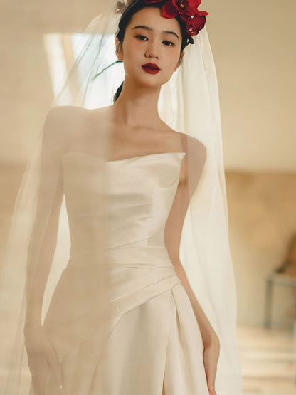 Wedding Gown A-Line Strapless Slit Hem