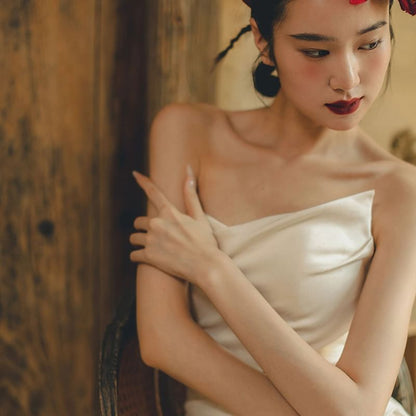 Wedding Gown A-Line Strapless Slit Hem