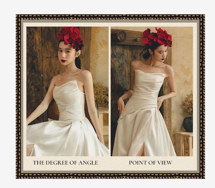 Wedding Gown A-Line Strapless Slit Hem