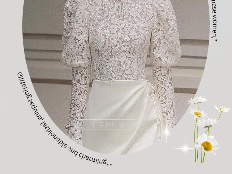 Gown Long-Sleeve Asymmetrical Sheath Evening Lace