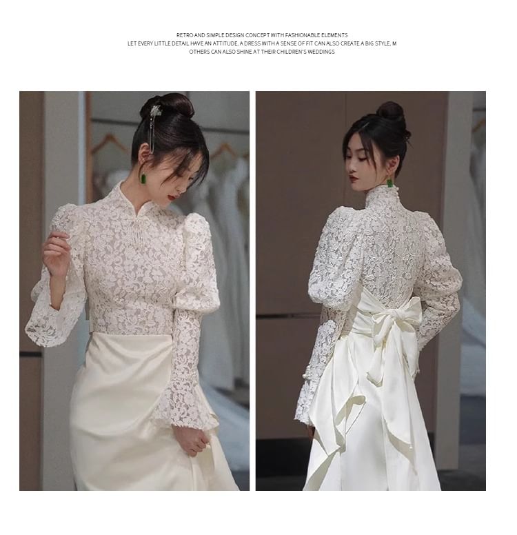 Gown Long-Sleeve Asymmetrical Sheath Evening Lace