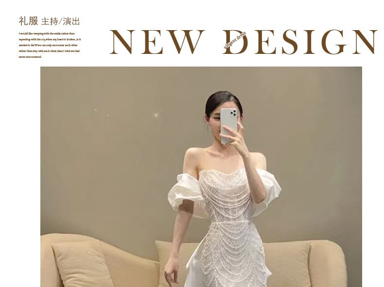 Off A-Line Trained Lace Evening Shoulder Gown