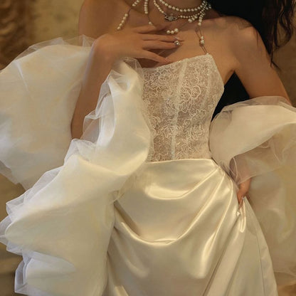 A-Line Trained Halter Neck Gown Evening Lace