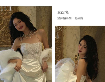 A-Line Trained Halter Neck Gown Evening Lace